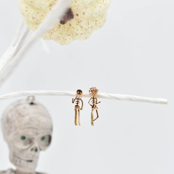 Pretty Bird Jewelry - 14k Gold Plated Mr & Mrs Skeleton Earrings